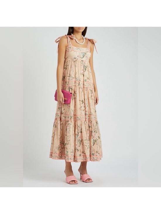 Zimmermann Dresses & Skirts - Zimmermann Peach Floral Smocked Dress with Thin Straps